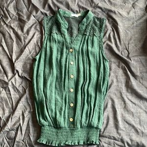 Jungle green tank top, size small, see through shoulders